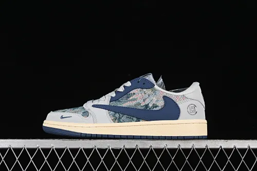 All categories Air Jordan Jordan series basketball shoes Air Jordan 1 Low high-end customized low-top sneakers Travis Scott x Fragment Design x Air Jordan 1 Low OG SP AJ1 Joe 1 Guanxi joint-grey blue knitted low-top cultural casual sneakers JH6088-707